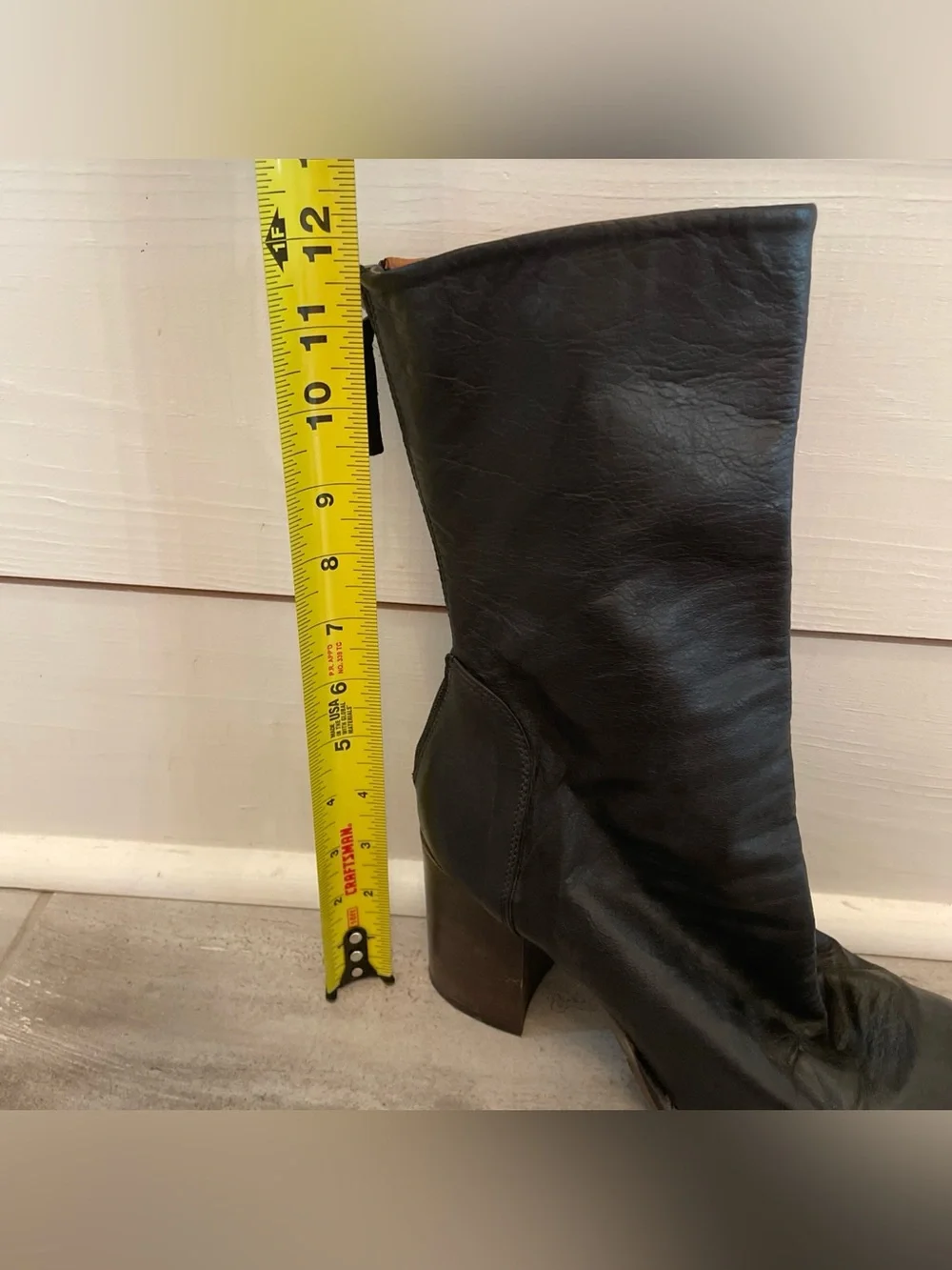 Free People Leather Elle Slouch Block Heel Boots Booties Black SZ 40/US 9-9.5